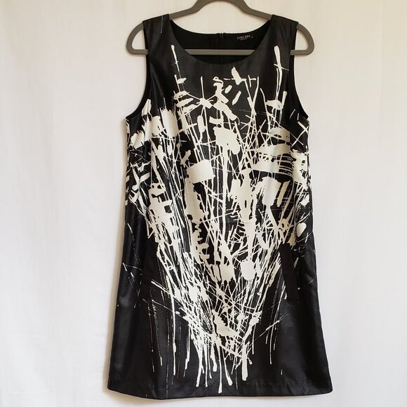 Chelsea - Black and White Abstract Lined Dress.  Size 12 - Picture 1 of 9
